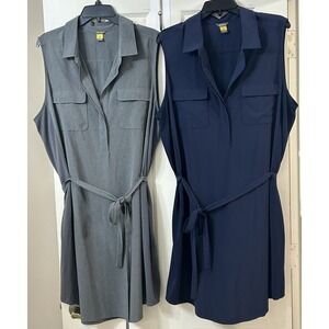 2 Eddie Bauer Travex Departure Belted Dresses 2XL Stretch QuickDry Gray Navy EUC